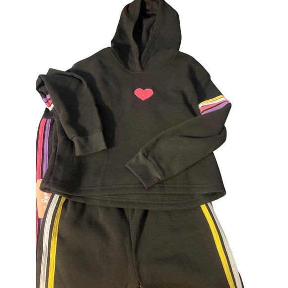 Lucky You Girls 2 Piece Sweat Suit Hoodie Sweatpants Stripes Heart Sz M 10 NWT - Picture 1 of 6